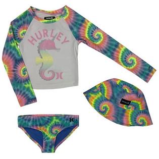 Hurley Girls' [2-4T] Graphic Rashguard Three-Piece Swim Set