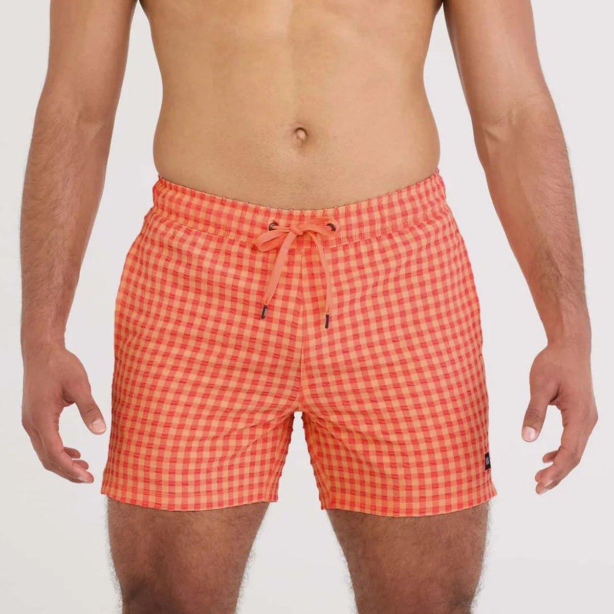 Saxx | Men's Oh Buoy 5" Swim Trunk, Peach Gingham, Size XXL
