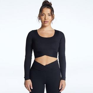 Women's Ribbed V Crop Long Sleeve Top