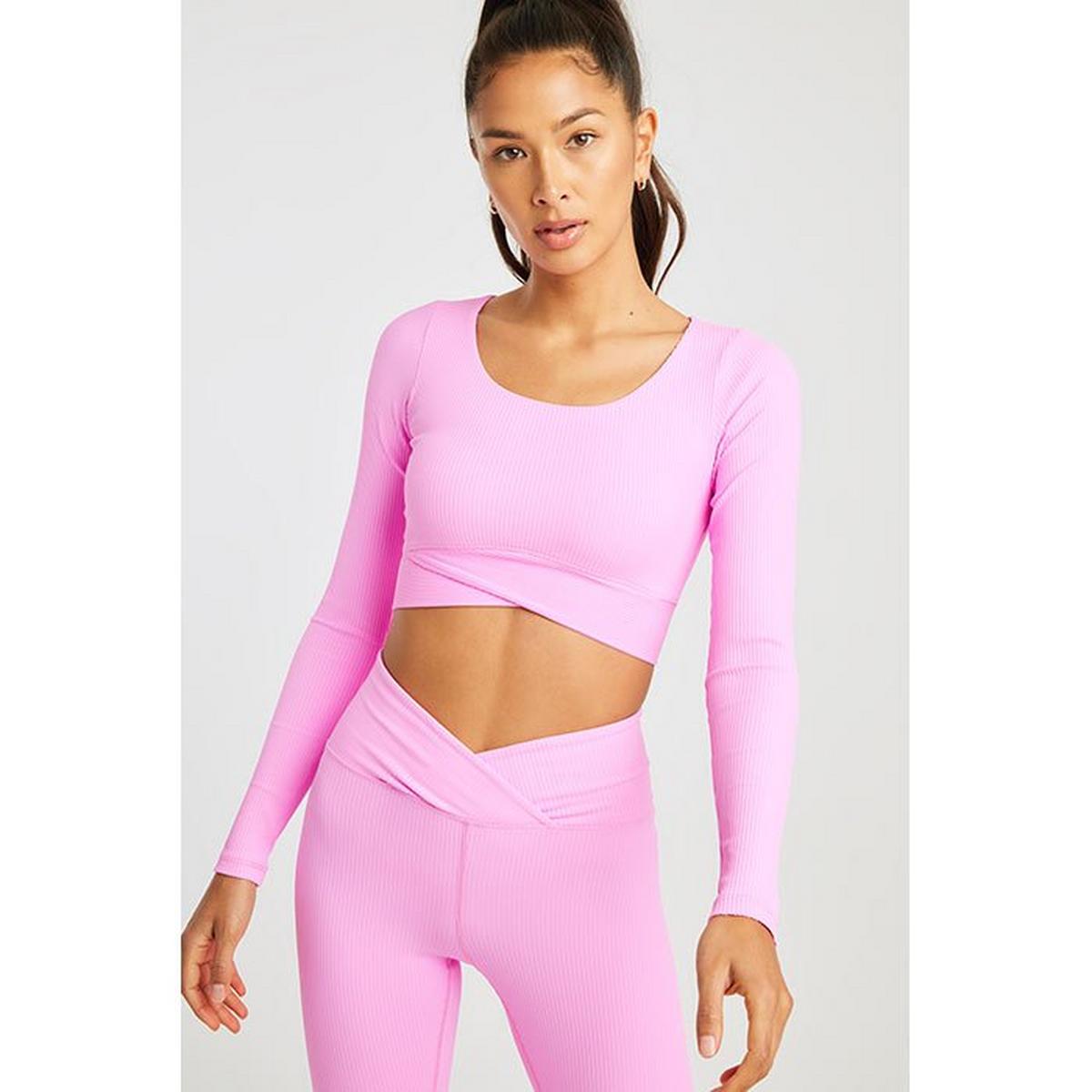 Women's Ribbed V Crop Long Sleeve Top