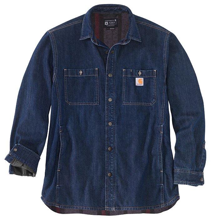 Men s Relaxed Fit Denim Fleece Lined Snap Shirt Jacket Carhartt Sporting Life Online