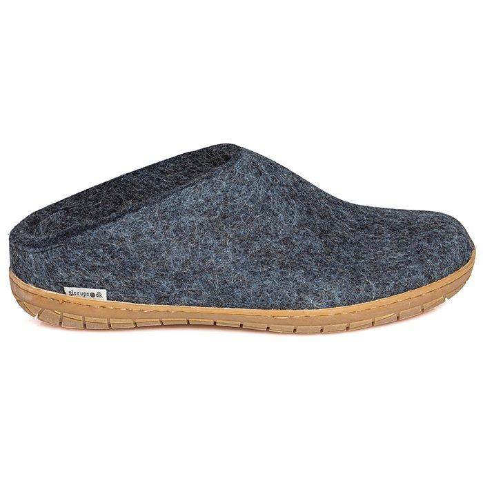 Glerups | Unisex Wool Rubber Sole Slip-On Slippers, Blue, Size 35