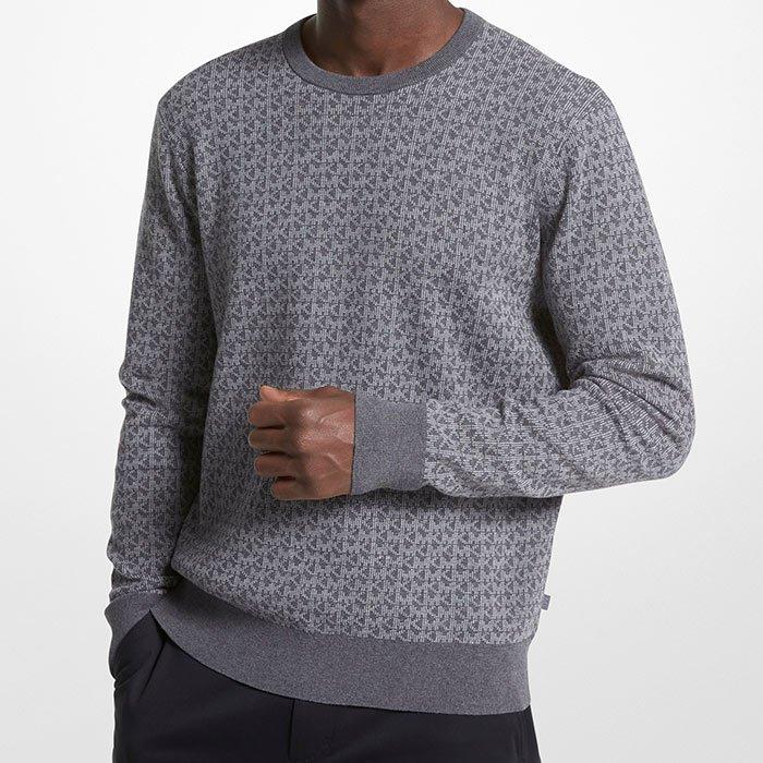 Michael Kors Men s Logo Cotton Jacquard Sweater Light Heather Grey Size XL