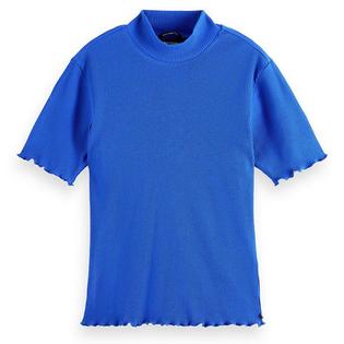 T-shirt à col montant en tricot côtelé pour femmes
