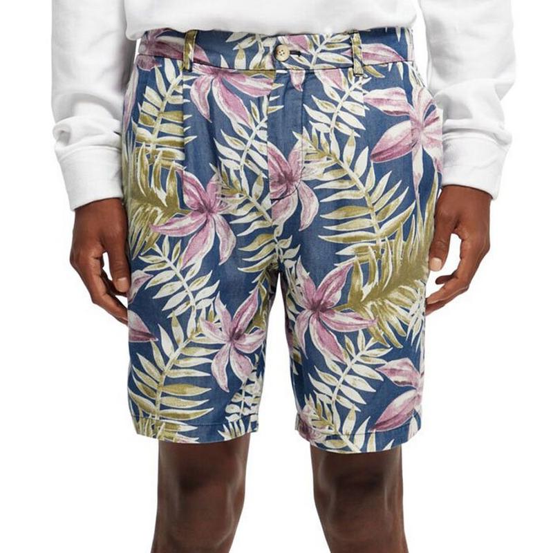 Scotch & Soda Men's Printed Pleated Twill Short