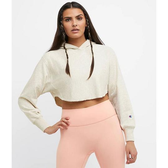 Champion Women s Reverse Weave  French Terry Crop Curve Hem Hoodie