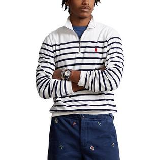 Men's Striped Double-Knit Quarter-Zip Pullover Top