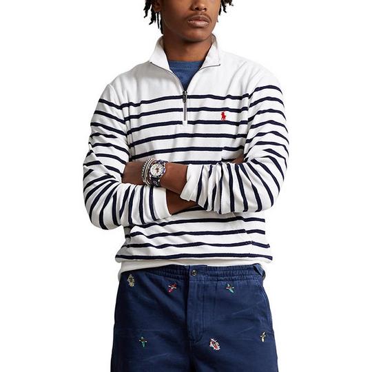 Men s Striped Double-Knit Quarter-Zip Pullover Top