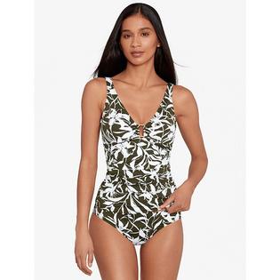 Women's Floral Shirred Ring-Front Tankini Top