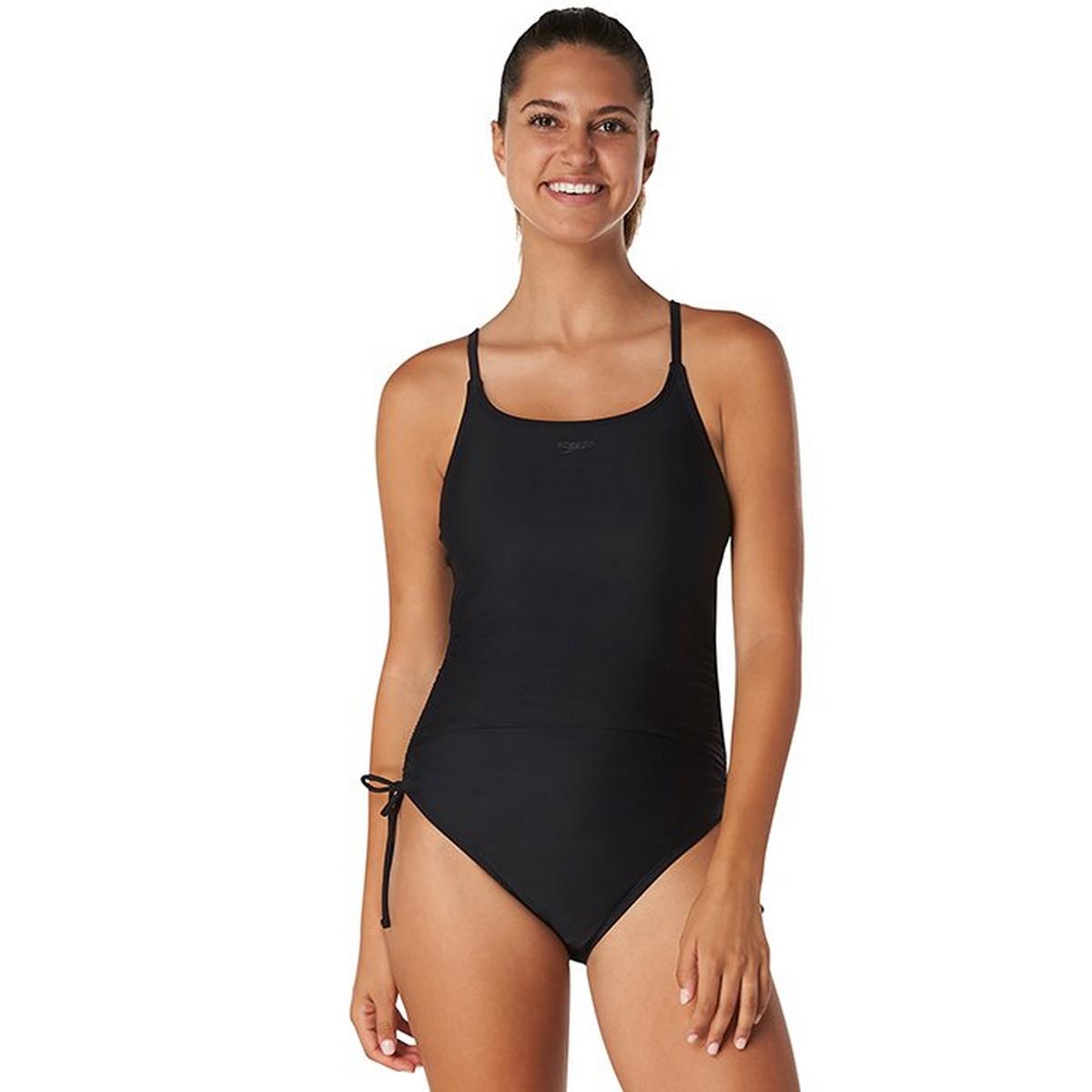 Women's Solid Side Shirred One-Piece Swimsuit