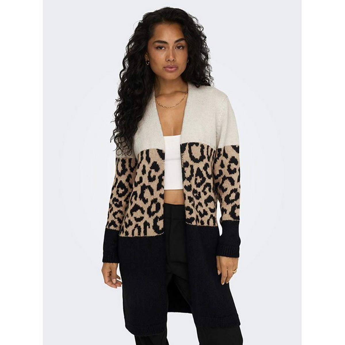 Cardigan Leopard à blocs de couleur pour femmes