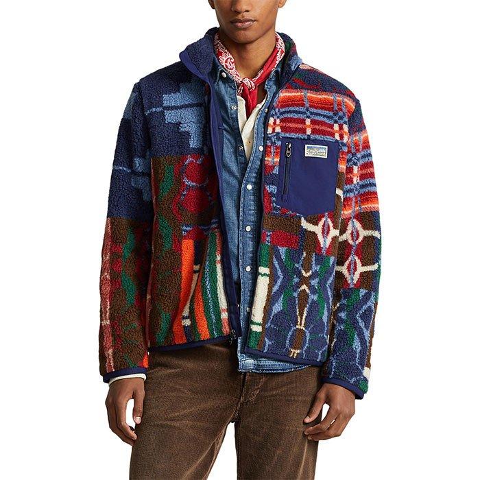 Polo Ralph Lauren | Men's Patchwork-Print Pile Fleece Jacket, Size Small