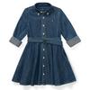 Girls   5-6X  Belted Cotton Denim Shirt Dress