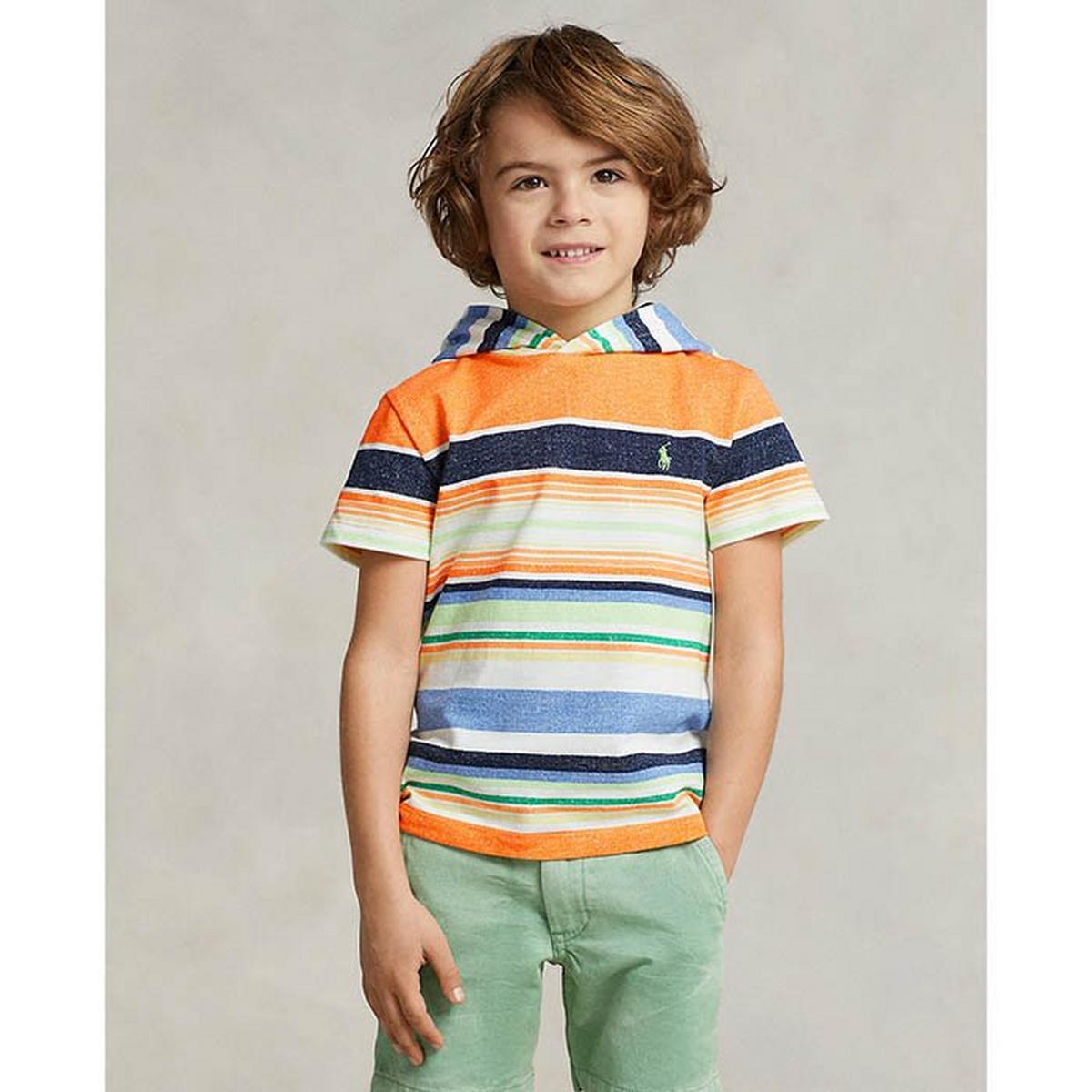 Boys' [2-4] Striped Cotton Mesh Hooded Short Sleeve T-Shirt