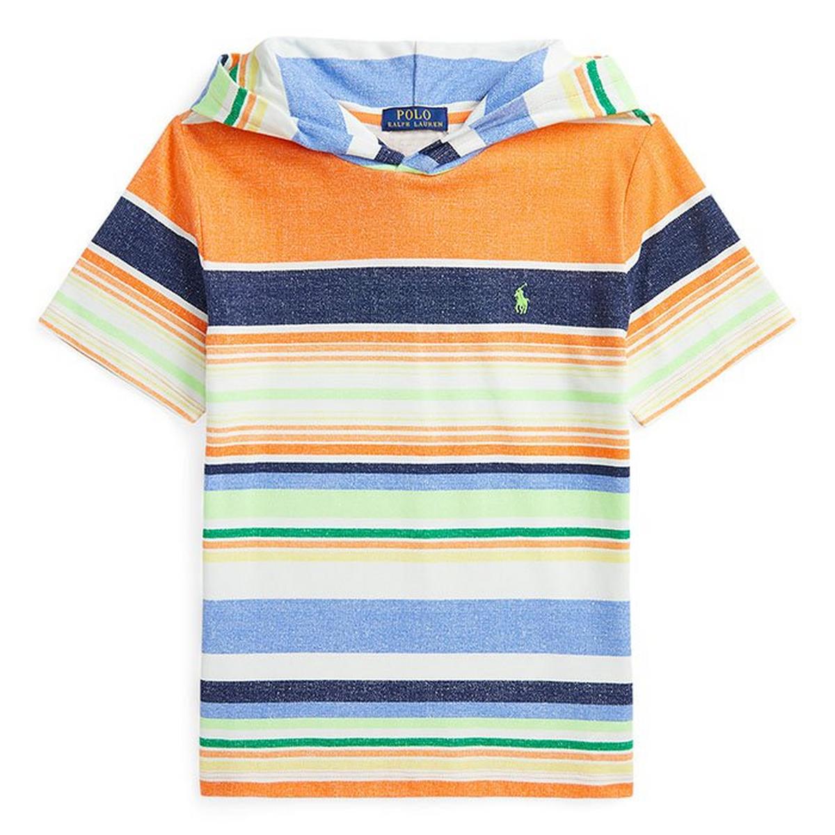 Junior Boys' [8-20] Striped Cotton Mesh Hooded Short Sleeve T-Shirt
