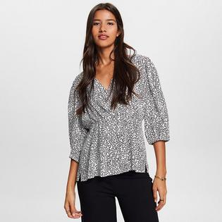 Women's Printed Crepe V-Neck Blouse