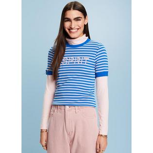 Women's Logo Print Striped Cotton T-Shirt