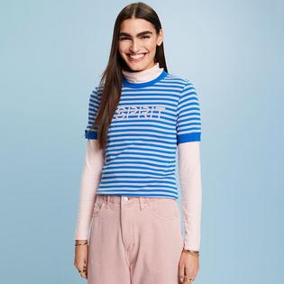 Women's Logo Print Striped Cotton T-Shirt