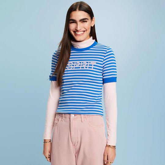 Blue white striped t shirt women's hotsell