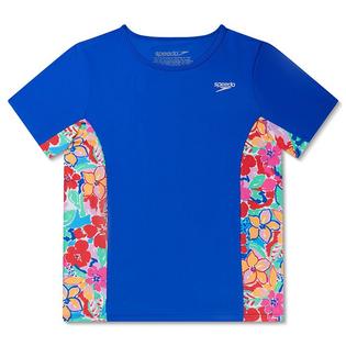 Junior Girls' [7-16] Short Sleeve Printed Splice Rashguard