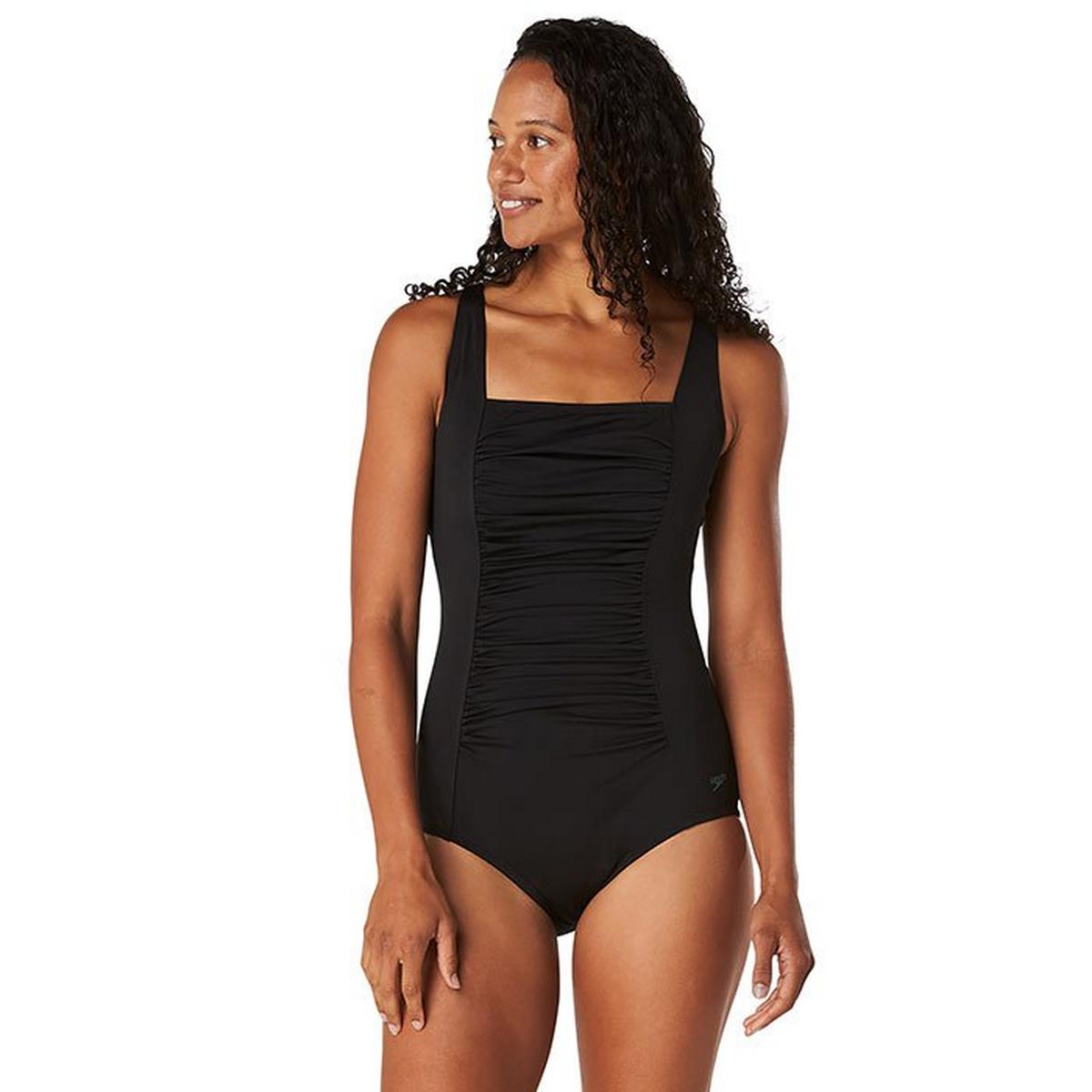Women's Adjustable Solid Shirred One-Piece Swimsuit