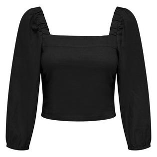 Women's Linen-Blend Puff Sleeve Top