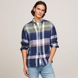 Men's Regular Fit Multicheck Linen Shirt