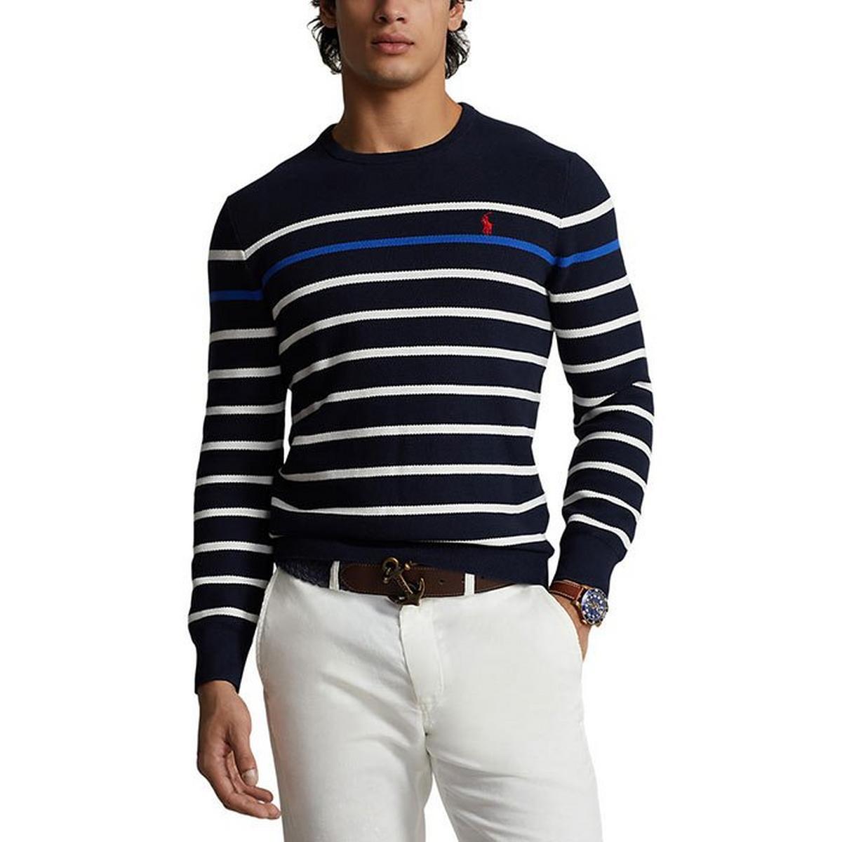 Men's Striped Mesh-Knit Cotton Sweater