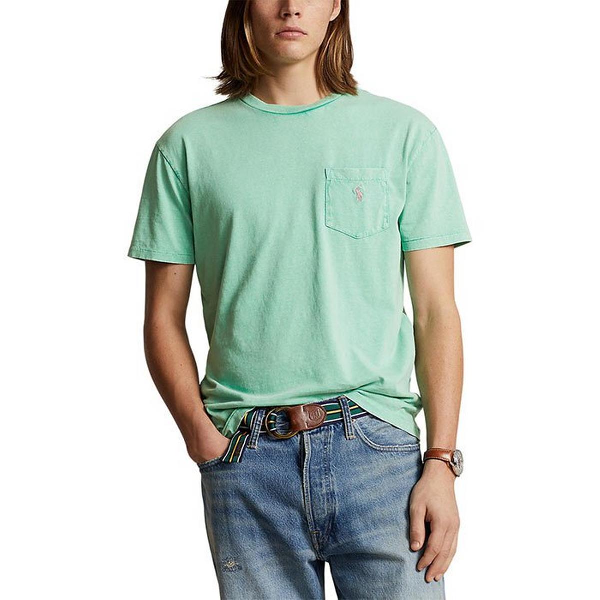 T-shirt à poche en lin-coton avec coupe classique pour hommes
