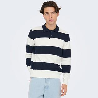 Men's Stripe Knit Long Sleeve Polo