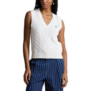 Women's Cable Knit Cotton V-Neck Sweater Vest