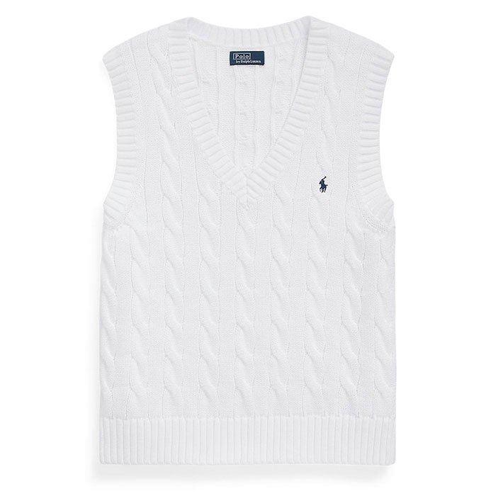 Polo Ralph Lauren | Women's Cable Knit Cotton V-Neck Sweater Vest, White, Size Large