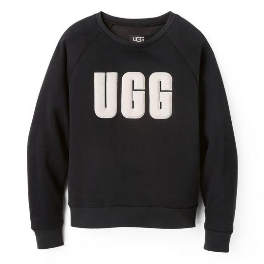 UGG Women s Madeline Fuzzy Logo Crewneck Sweatshirt Black Cream L