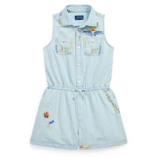 Junior Girls' [7-16] Embroidered Cotton Chambray Romper
