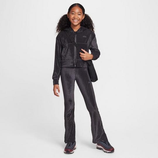Nike Junior s Girl s Sportswear Full Zip Ribbed Hoodie Top Black Size Large