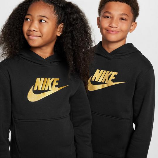 Nike Youth Club Fleece Hoodie Black Gold Large