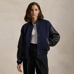 Women's Leather-Sleeve Bomber Jacket