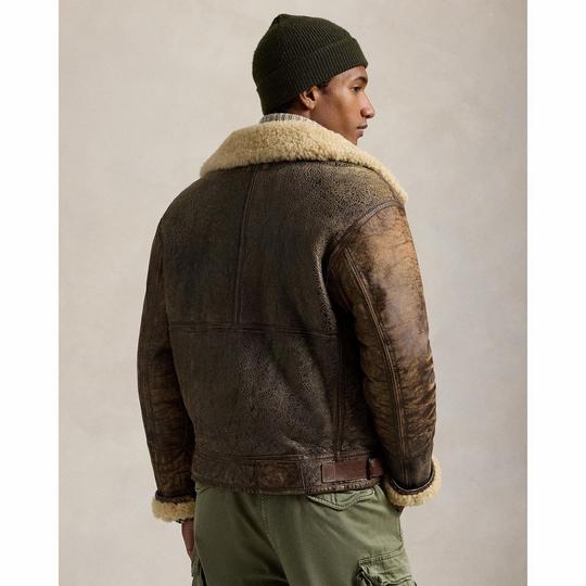 Men s Leather Trim Shearling Bomber Jacket Polo Ralph Lauren Sporting Life Online