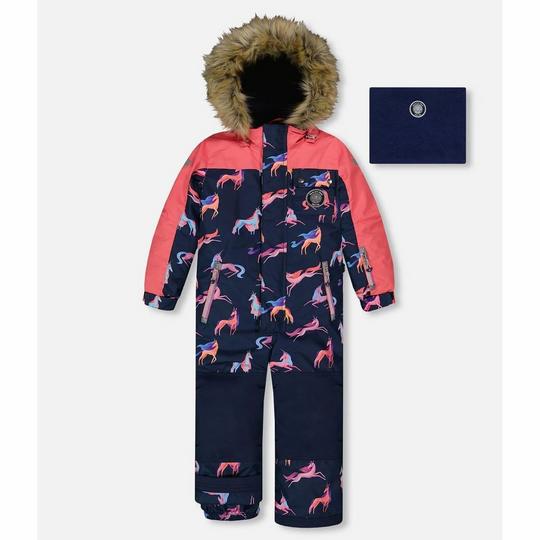 Deux Par Deux Kids   2-6  Printed Unicorns One-Piece Snowsuit