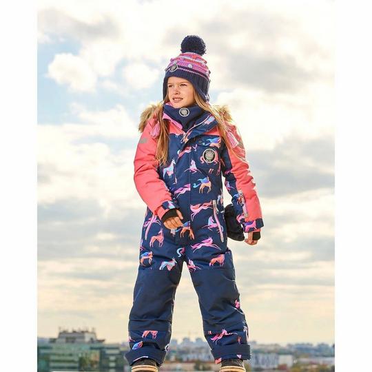 Deux par Deux One Piece Snowsuit Navy Printed Unicorn Size 2