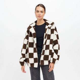 Brunette The Label Veste à fermeture éclair complète en sherpa à carreaux pour femmes