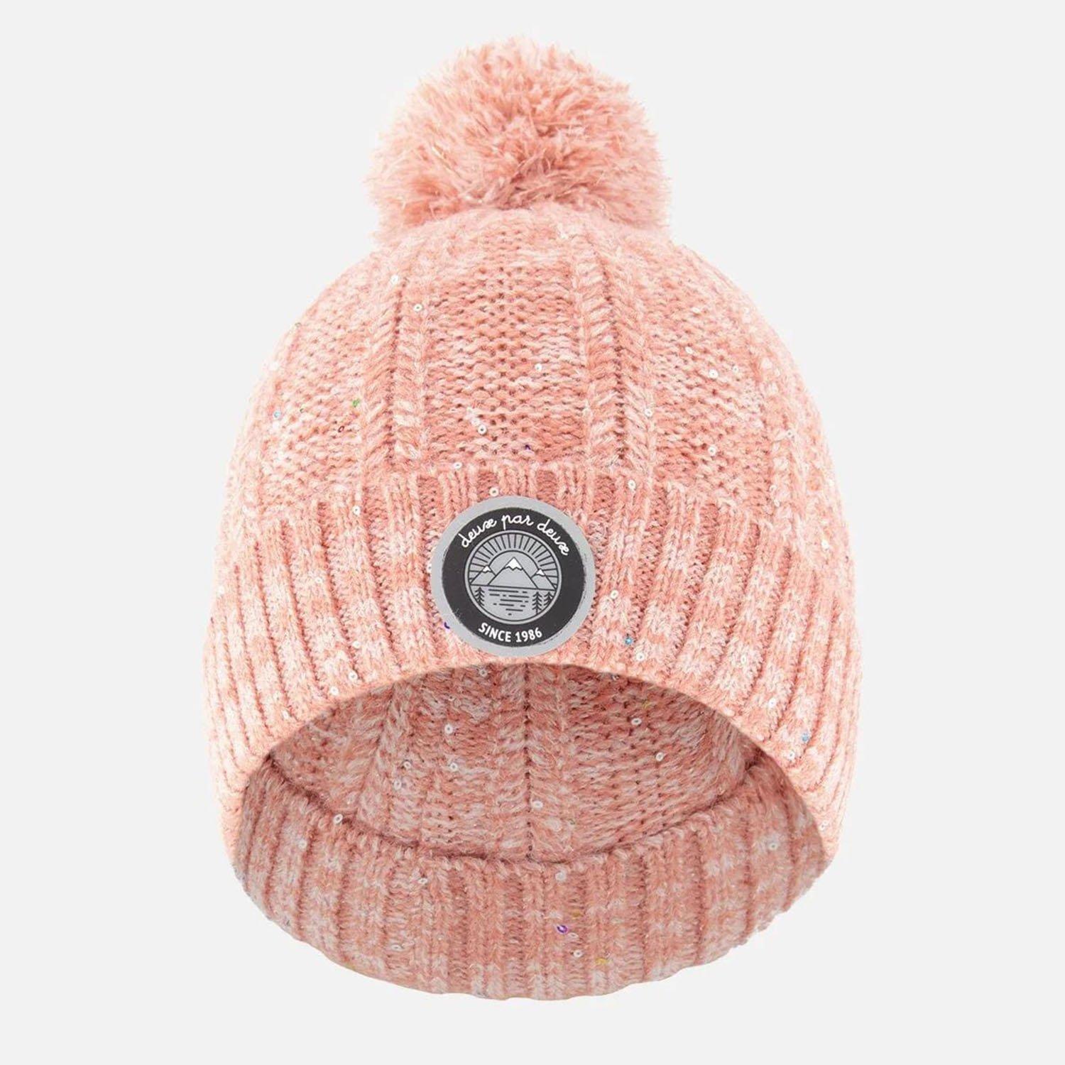 HOLIDAYホリデイ／CABLEKNIT CAP／PINK Pink Striped Cable Knit Faux Fur Bobble Hat - Willaston