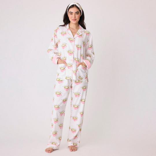 PJ Salvage Love U So Matcha Cozy Flannel PJ Set White LINEN S