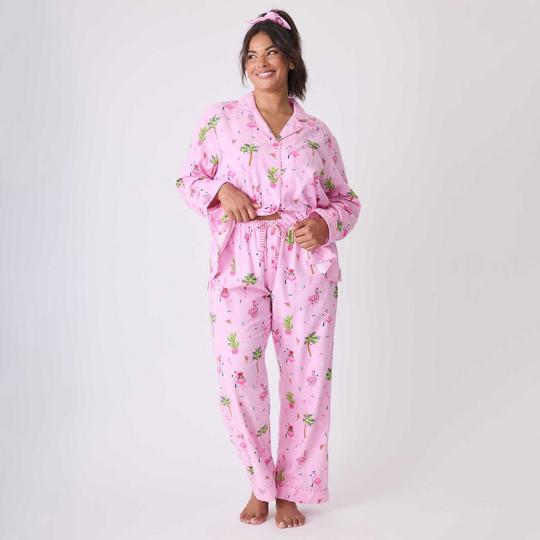 PJ Salvage Flamingo Flannel Pajama Set Pink Violet Small