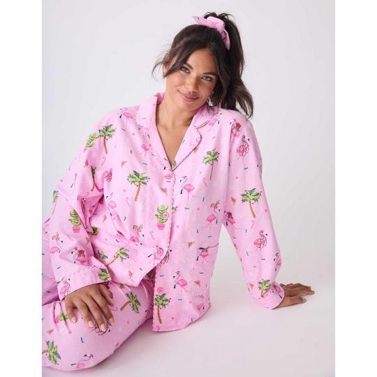 PJ Salvage Flamingo Flannel Pajama Set Pink Violet Small