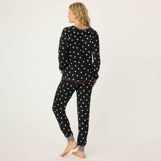 PJ Salvage Tiny Hearts Waffle Thermal Ski Jammie Set Black Small