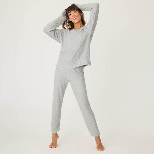 PJ SALVAGE Ski Brushed Thermal Pajama Set Heather Grey