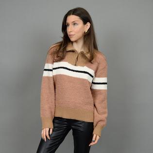  Women's Cozy Stripe Half-Zip Sweater