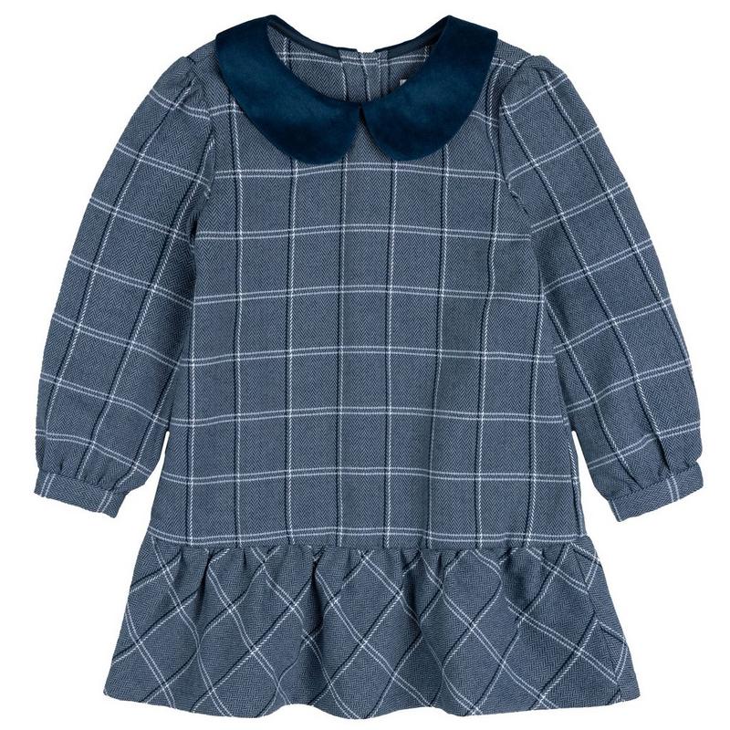 Miles The Label Robe en tweed &agrave; carreaux avec col pour filles [2-10]