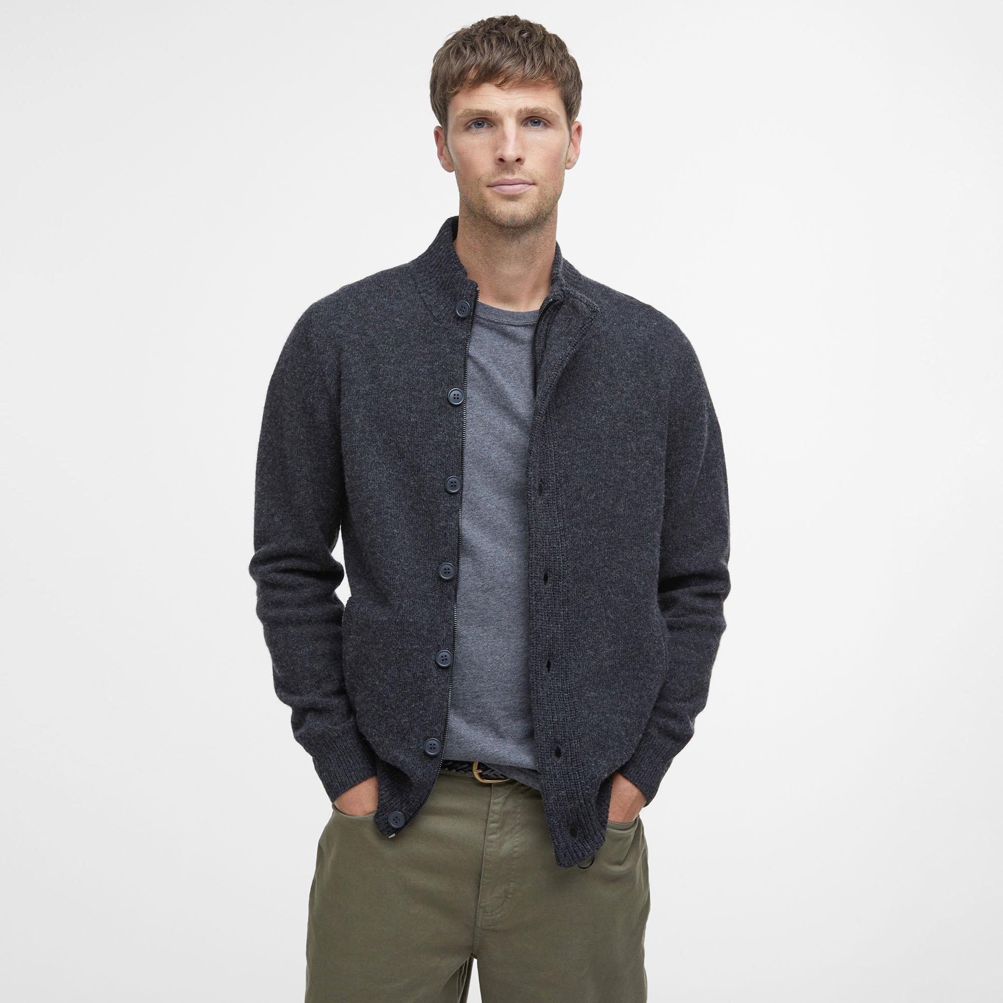 Barbour | Men's Essential Patch Full-Zip Sweater, Charcoal, Size Small